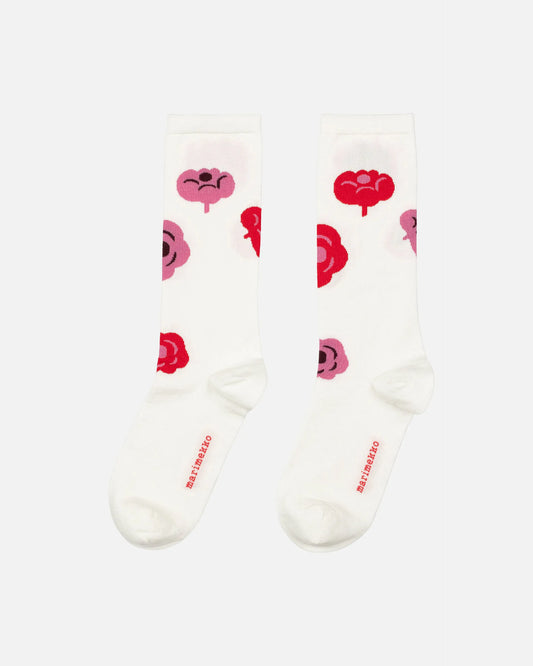 Marimekko Sissi Tumma Red and Pink Floral Socks
