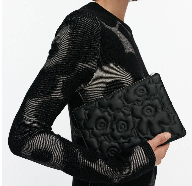 Marimekko Leather Unikko Pouch Bag Clutch Black