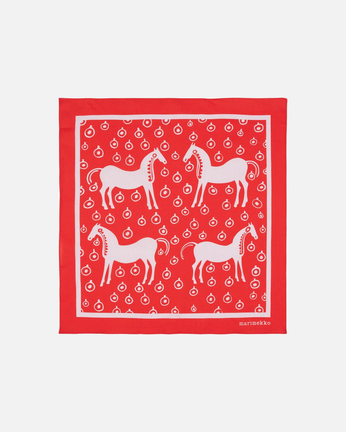 Red bandana with white horse pattern on a white background