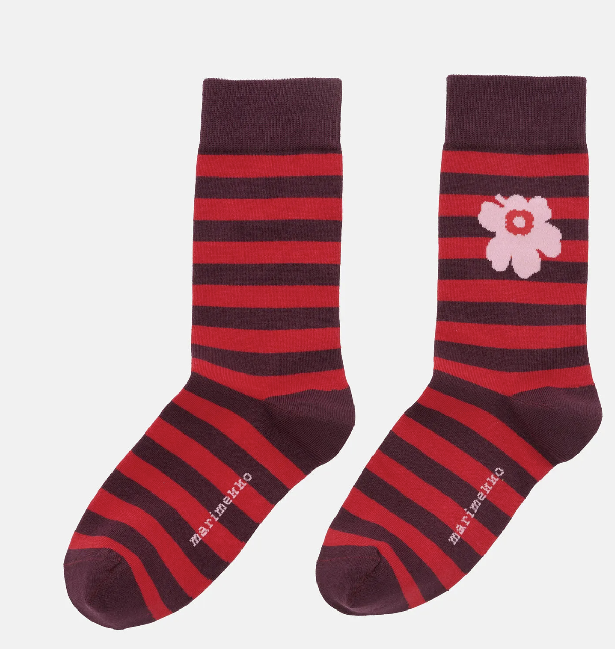 Marimekko Tasaraita Unikko One Socks Pink Red & Burgundy