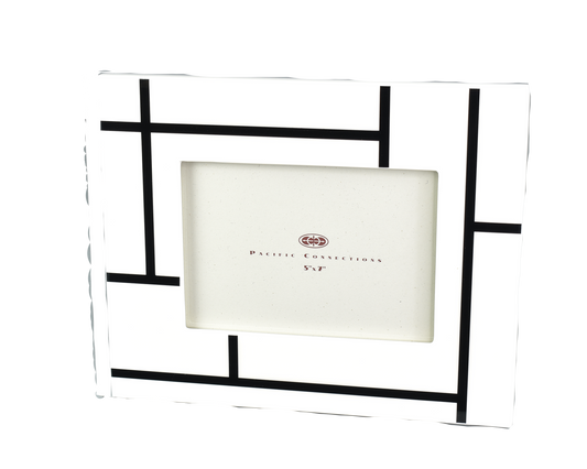 White and Black Grid Lacquered Picture Frame for 5"X7" Photo
