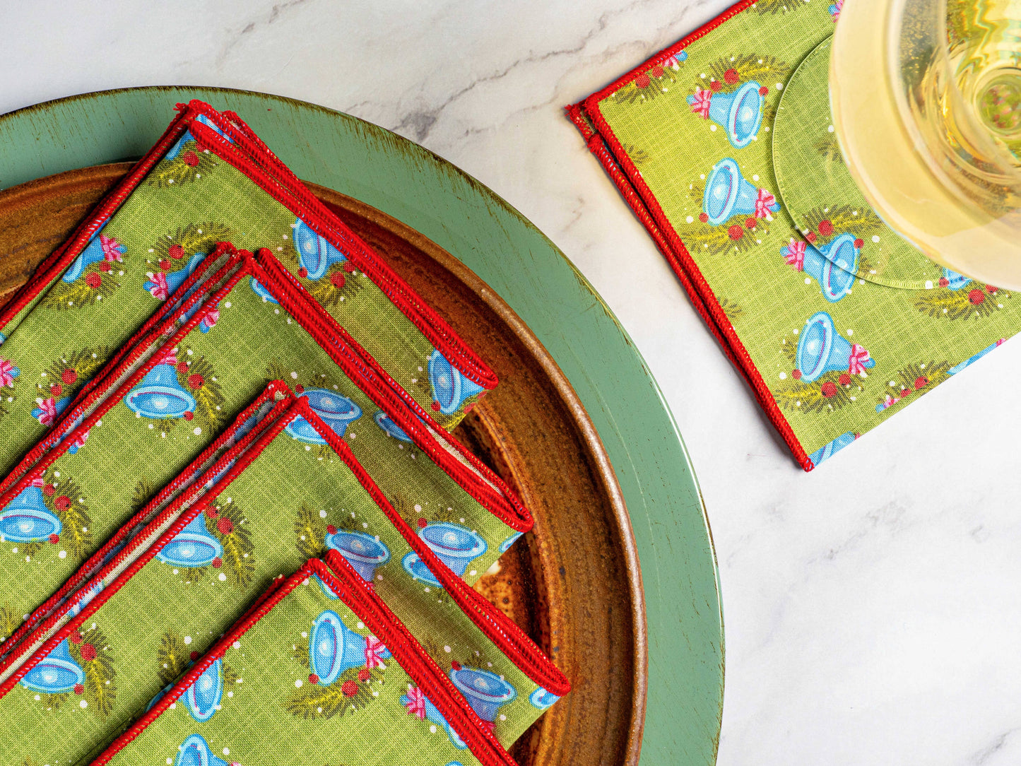 Vintage Christmas Bells Cloth Napkins, set of four