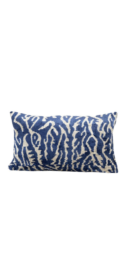 Silk Velvet Ikat Pillow Blue Tiger Stripe Cover and Insert