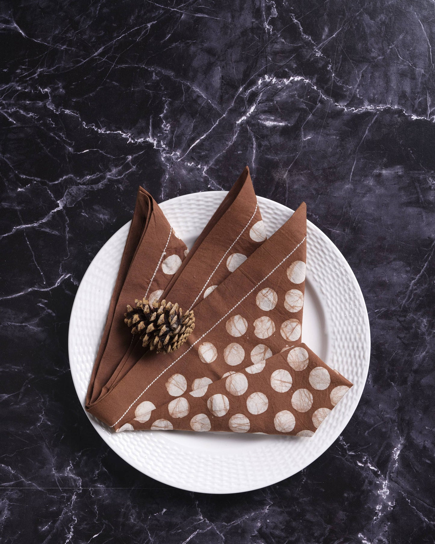 Amber Brown Polka Dot Cotton Dinner Napkin