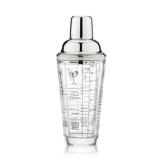 7-Cocktail Recipe Stainless Steel & Glass Shaker - 13.5 oz