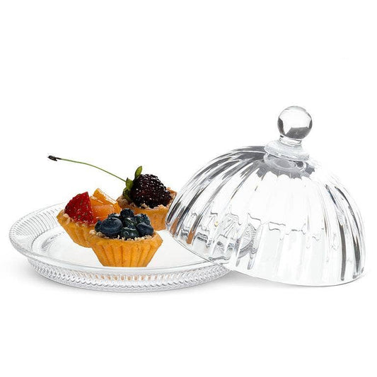 Optic Glass Round Dish with Lid 5.5"D