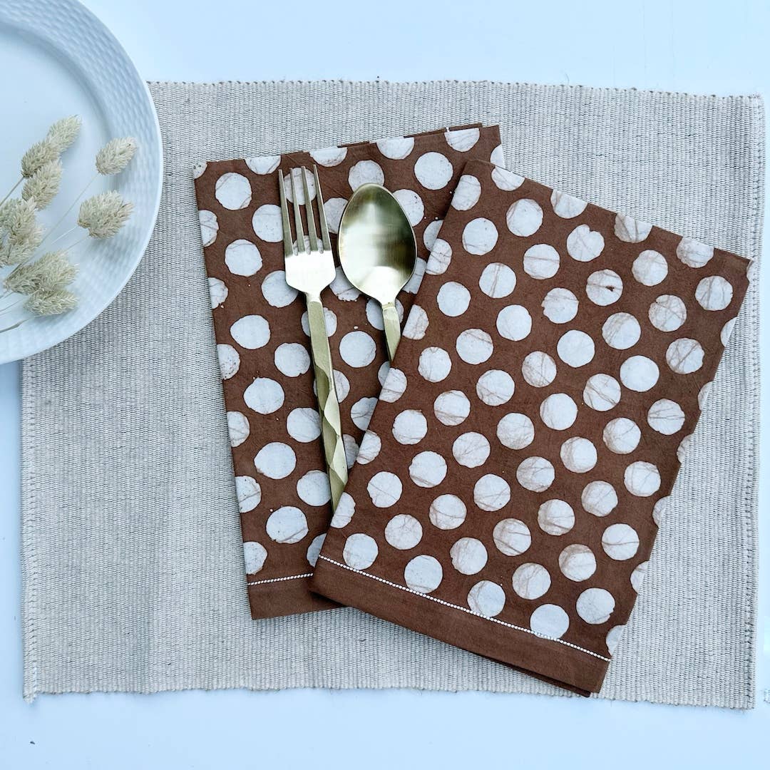 Amber Brown Polka Dot Cotton Dinner Napkin