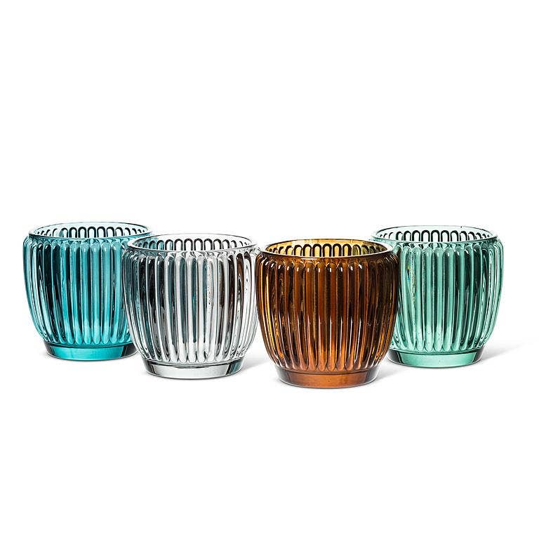 Small Ribbed Votive Denim Blue 3" H