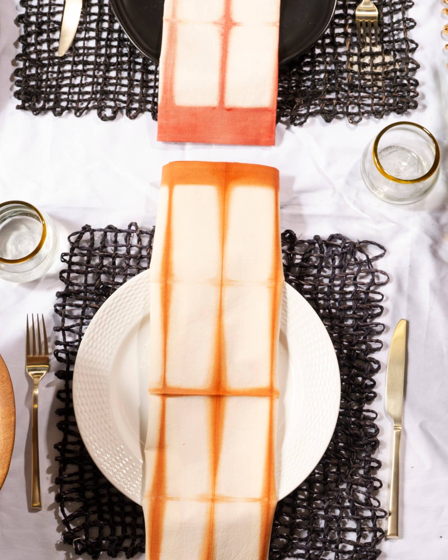 Amber Orange Cotton Dinner Napkin Rectangle Batik Pattern