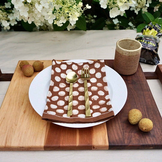 Amber Brown Polka Dot Cotton Dinner Napkin