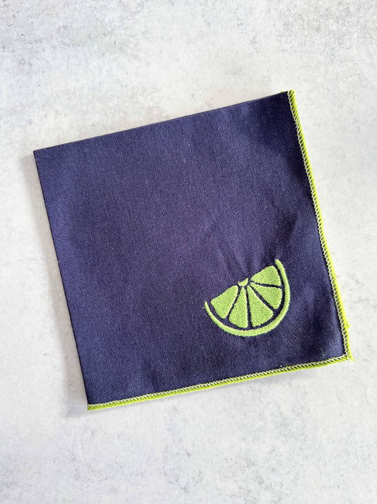 Citrus Embroidered Linen Cocktail Napkins, set of four
