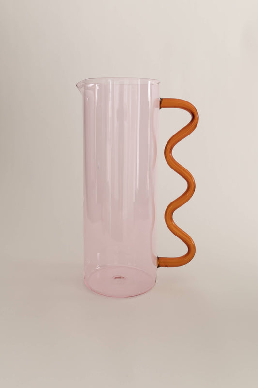 Wave Pitcher, Pink/Amber
