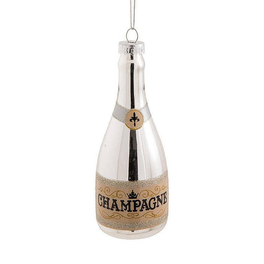 Silver Champagne Bottle Ornament-5"H