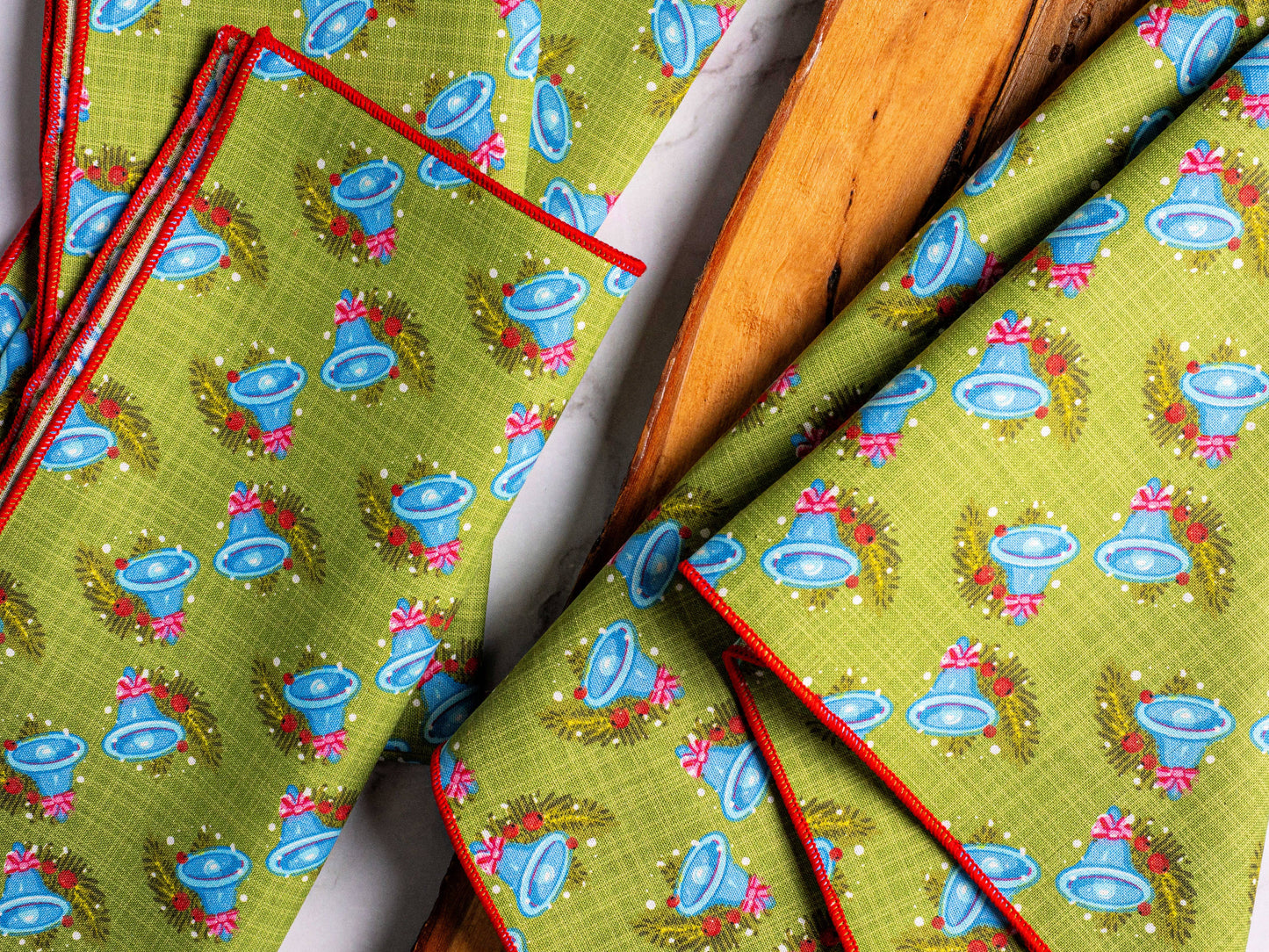 Vintage Christmas Bells Cloth Napkins, set of four