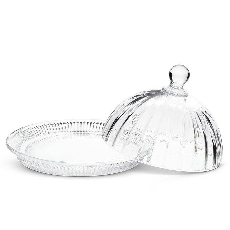 Optic Glass Round Dish with Lid 5.5"D