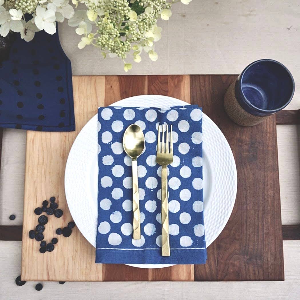 Indigo Blue Polka Dots Cotton Dinner Napkin