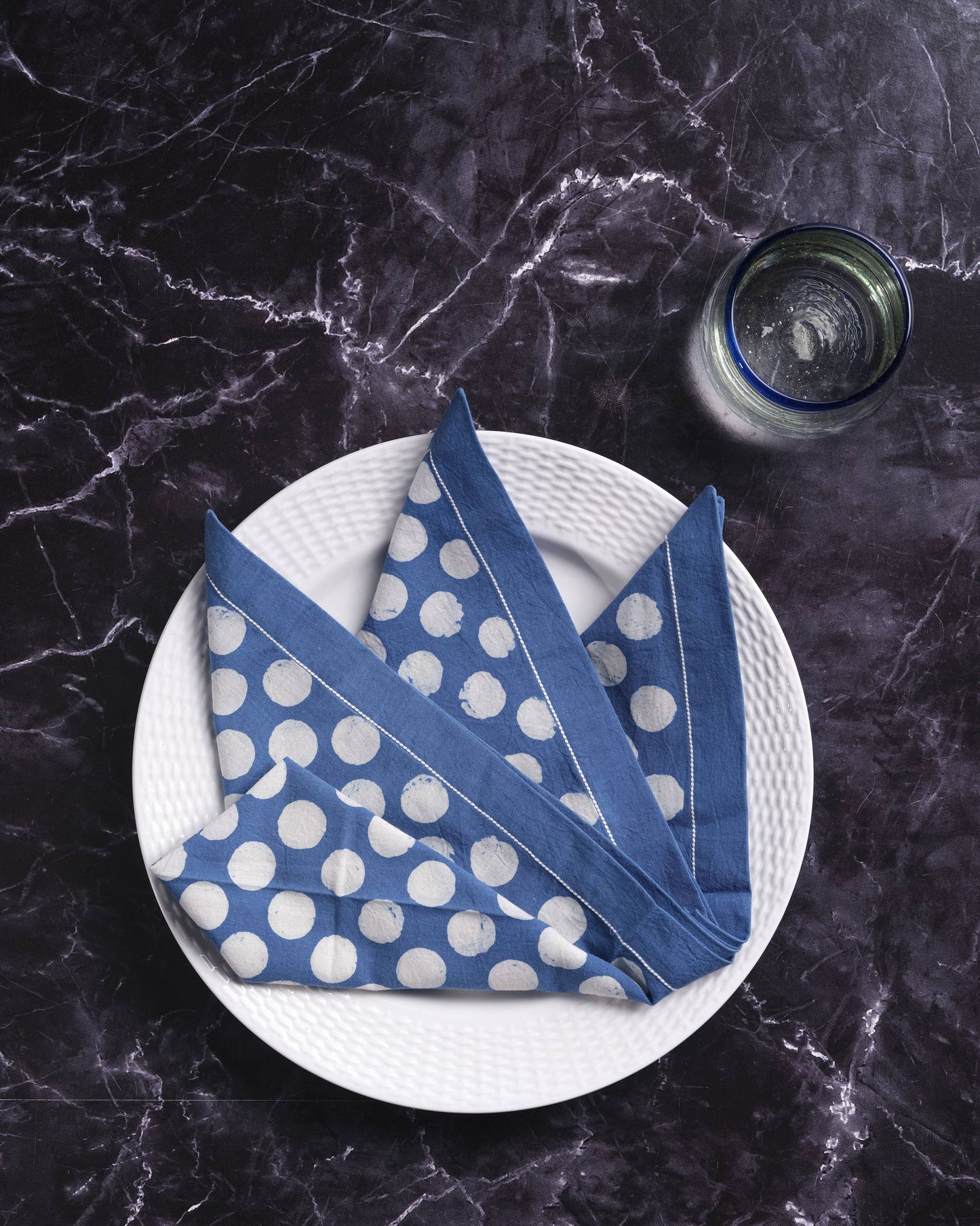 Indigo Blue Polka Dots Cotton Dinner Napkin