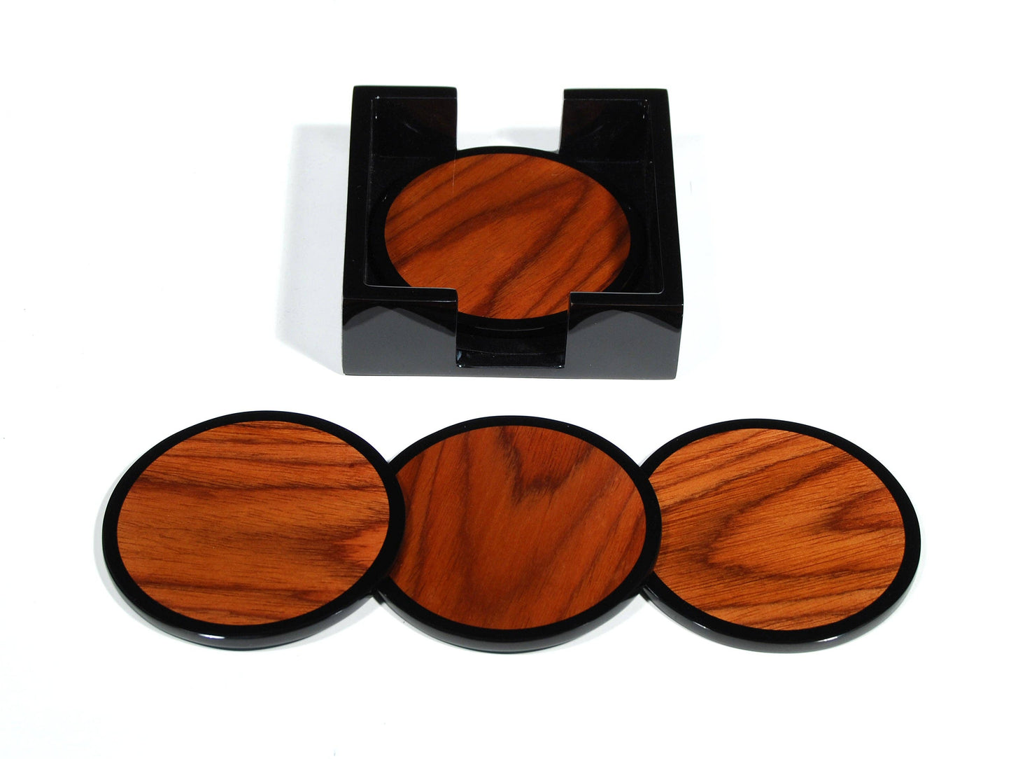 Round Lacquered Rosewood Coasters Set of 4