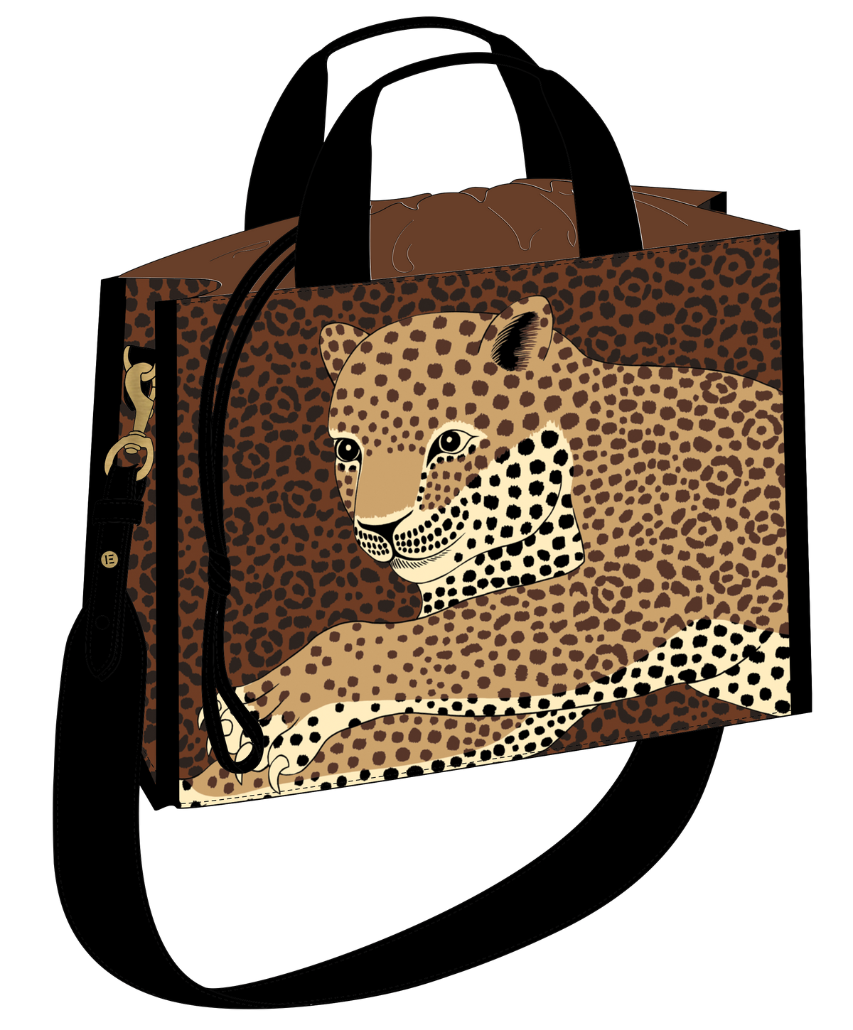 Inoui Editions Leopard Nomad Tote Bag with Leather Handles 13"W x 10"H x 6" D