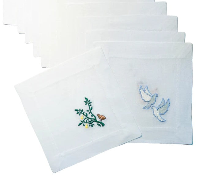 12 Days of Christmas Embroidered Cocktail Napkins Set of 12