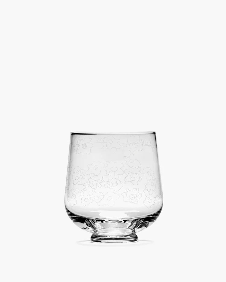 Small Etched Glass Tumbler in DARK VIOLA Pattern from Midnight Flowers Glassware by Marni