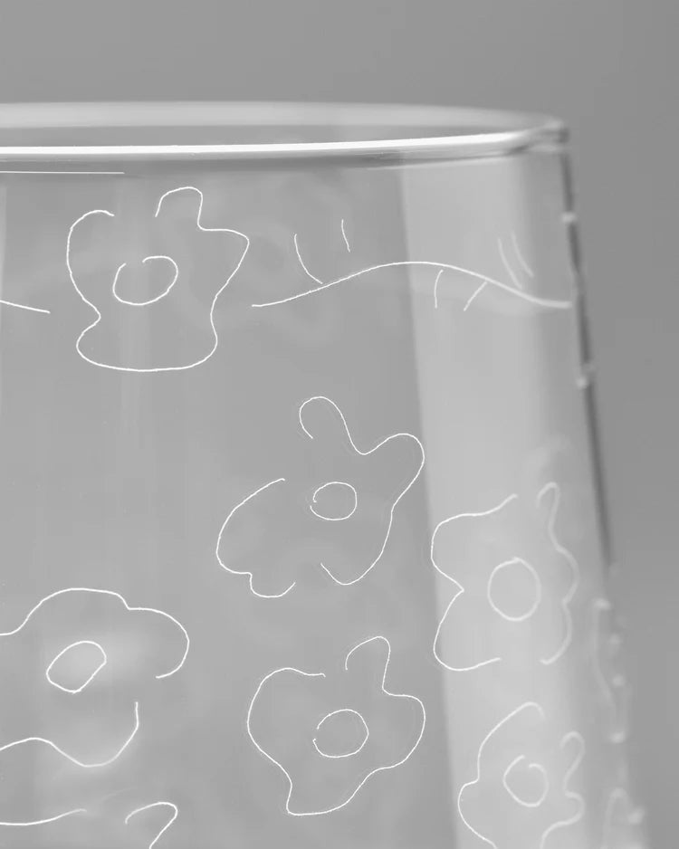 Small Etched Glass Tumbler in DARK VIOLA Pattern from Midnight Flowers Glassware by Marni