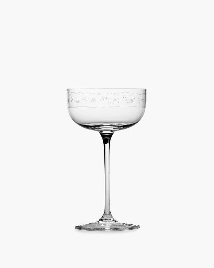Champagne Coupe with Etched Anemone Pattern by Marni
