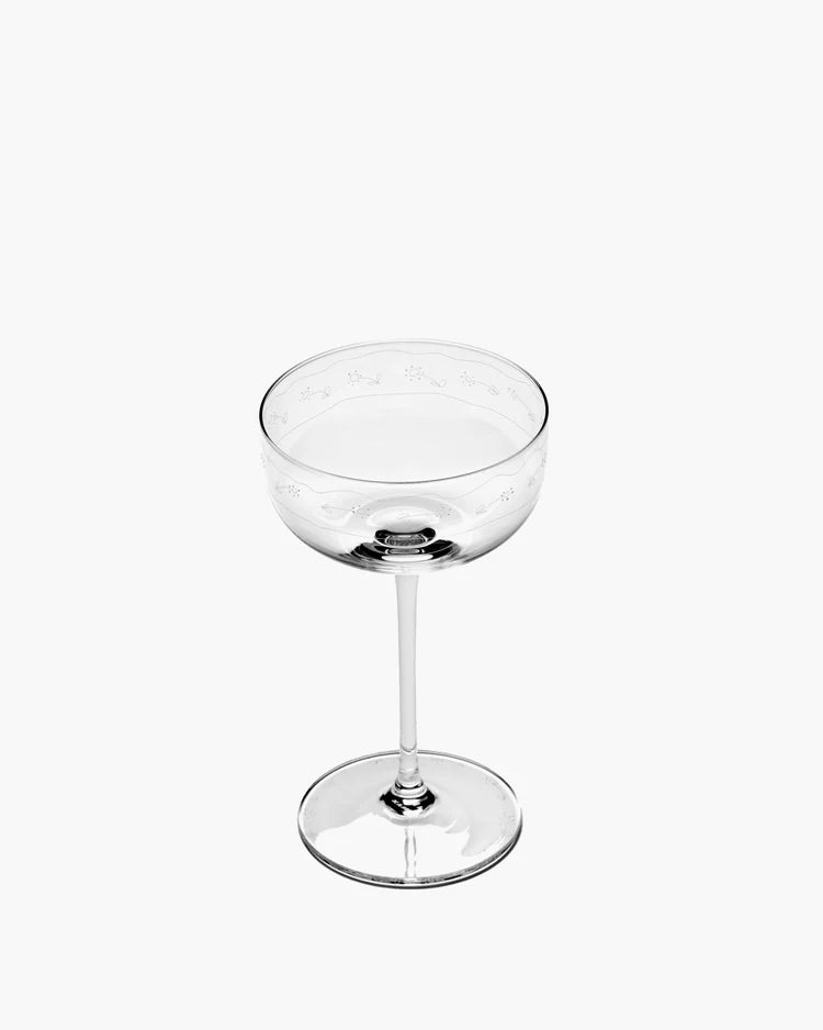 Champagne Coupe with Etched Anemone Pattern by Marni