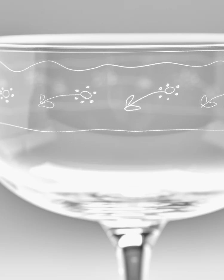 Champagne Coupe with Etched Anemone Pattern by Marni