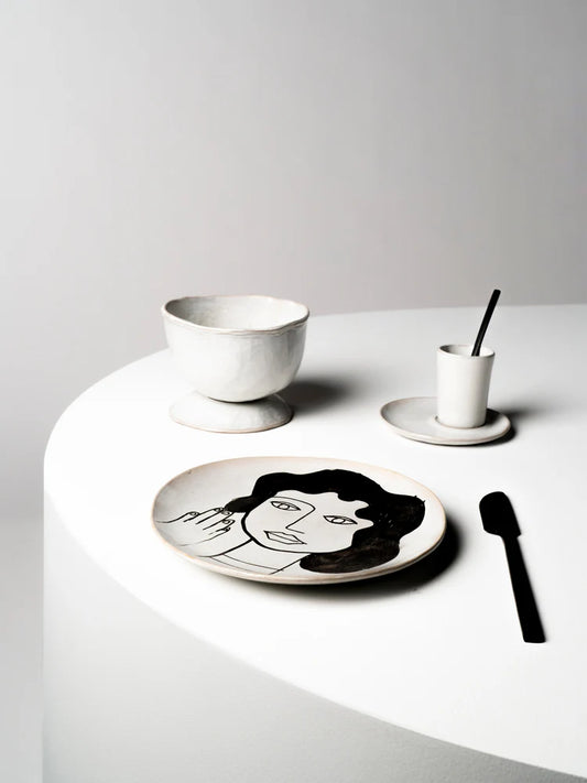 Medium Femme Breakfast Plate Off-White &  Black by Marie Michielssen