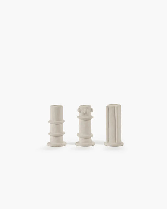 Ceramic Candle holders in beige by Marie Michielssen SET of 3 Tall