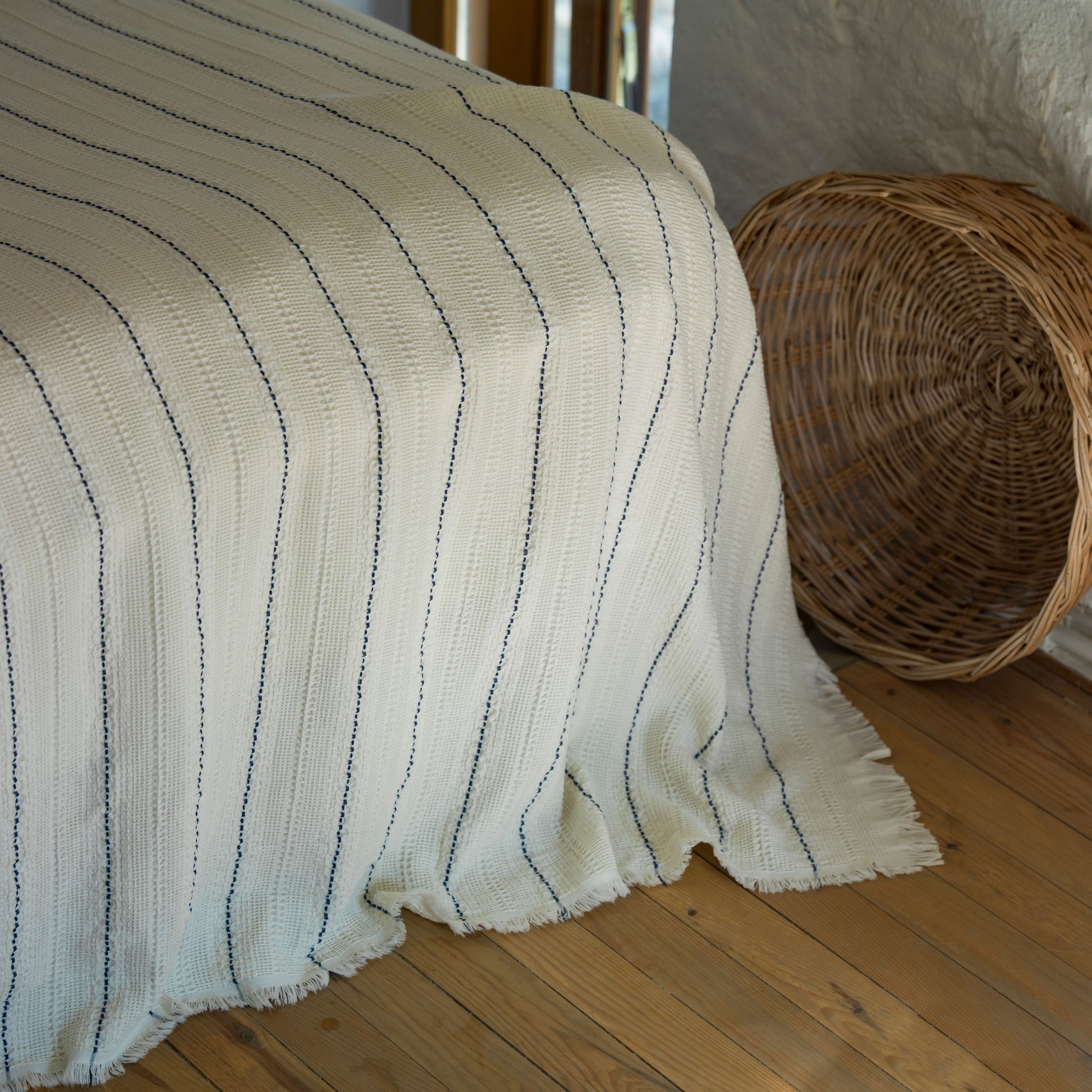 Handwoven striped neutral blanket bedspread