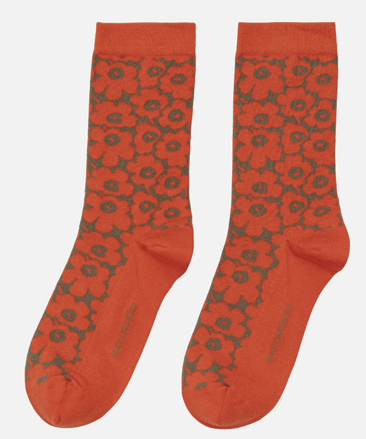 Marimekko Linjaus Pikkuinen Unikko Socks Bright Red and Khaki