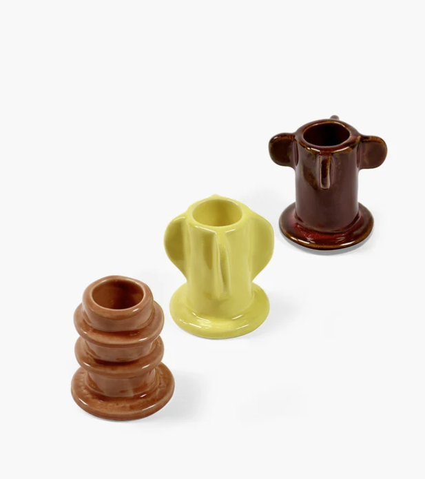 Glazed Ceramic Candle Holders by Marie Michielssen SET of 3 Medium