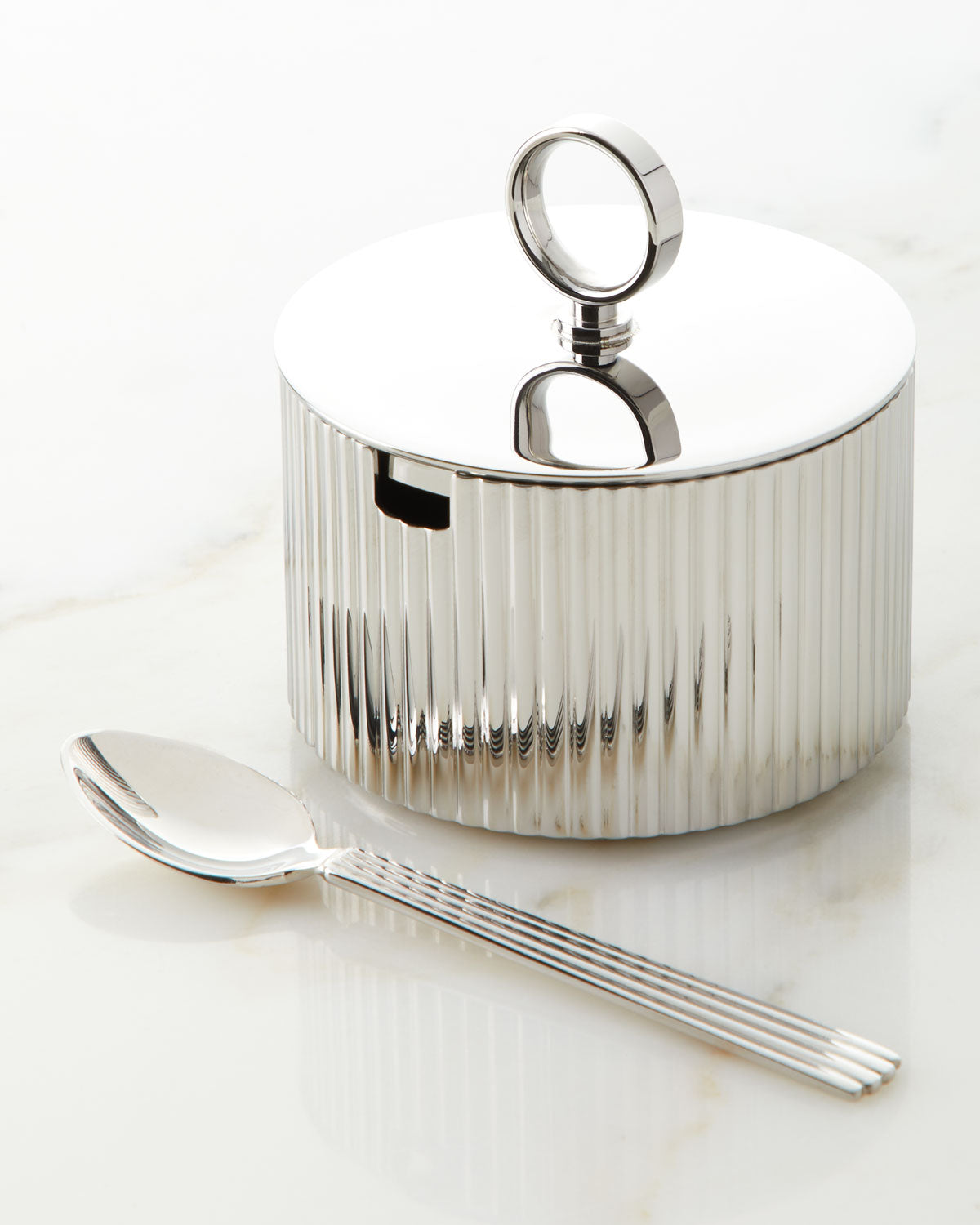 Georg Jensen Bernadotte Sugar Bowl Stainless Steel with Spoon