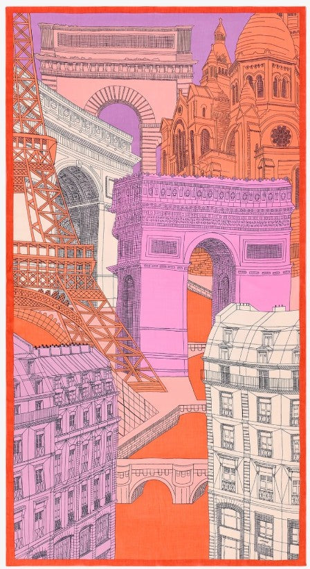 Orange red pink Paris cotton voile scarf