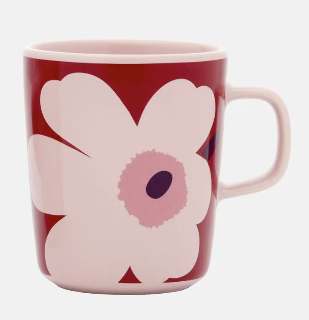 Marimekko Pink Unikko on Red Small Mug 2.5dl