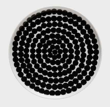 Marimekko 8" Plate with Black Dots Rasymatto Pattern