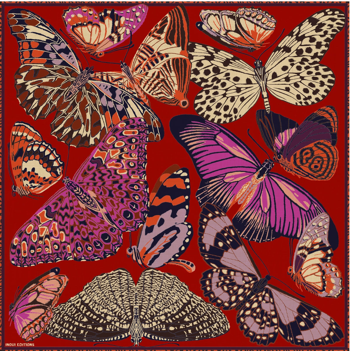 Inoui Editions Papillons Rouge Square Scarf 51" x 51"