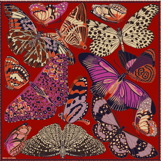 Inoui Editions Papillons Rouge Square Scarf 51" x 51"