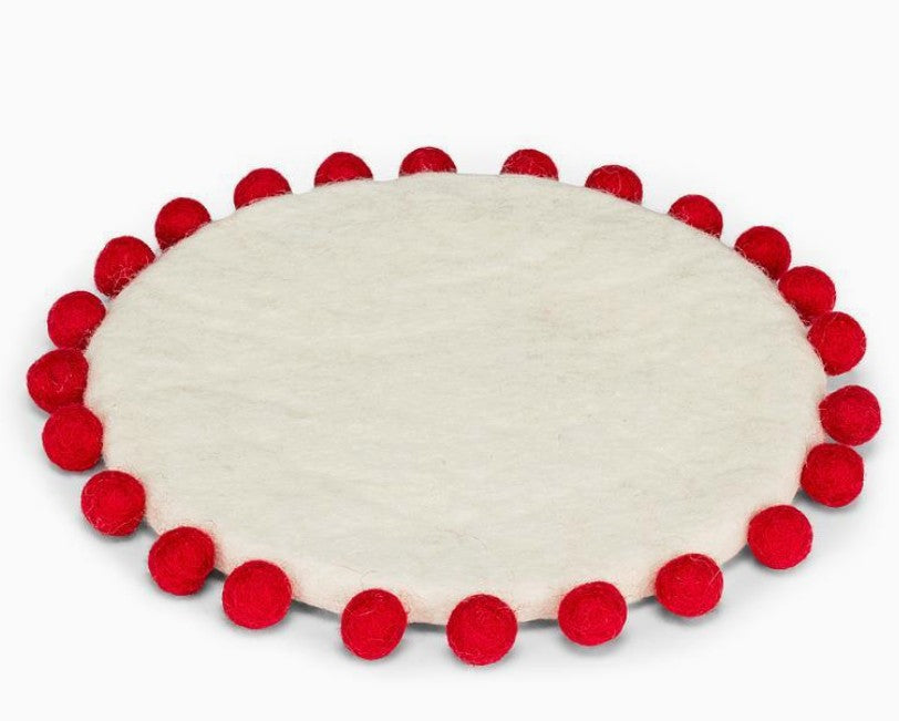 Red Pom Pom Felt Trivet