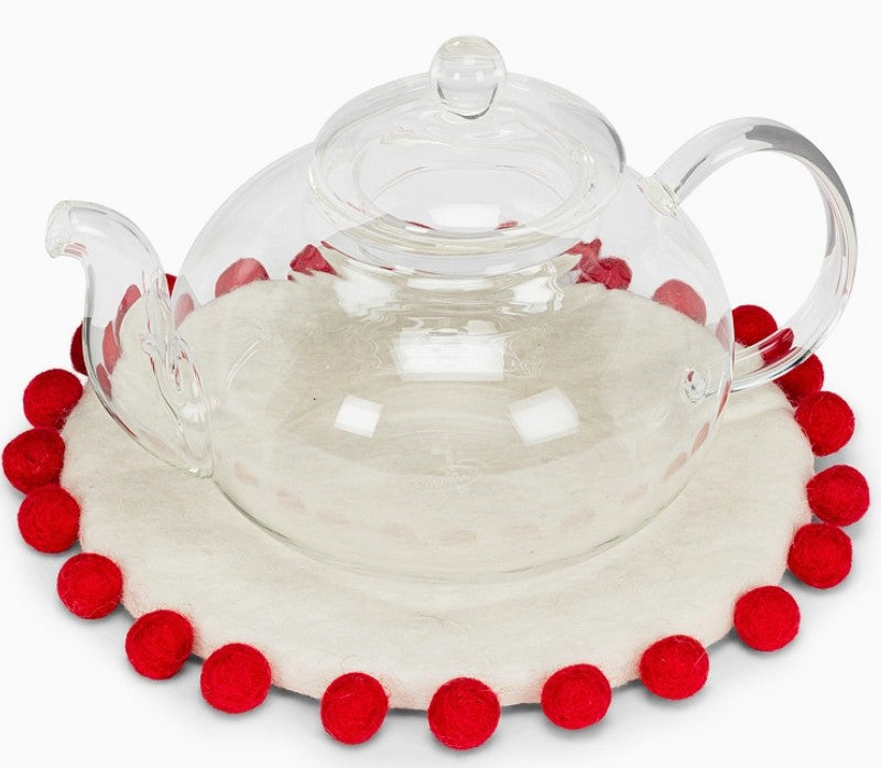 Red Pom Pom Felt Trivet