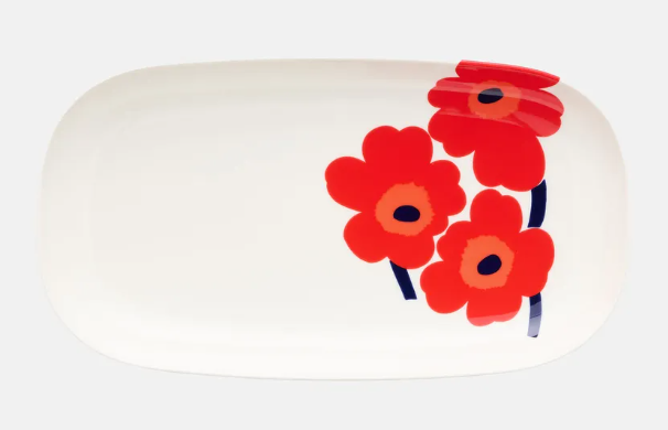 Marimekko Red Unikko Rectangular Serving Plate 13" x 7"