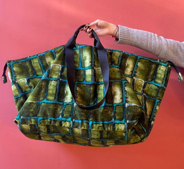 Carlotta Oddone Weekend Shopper Velvet Bag Rothko Lime Blue Pattern