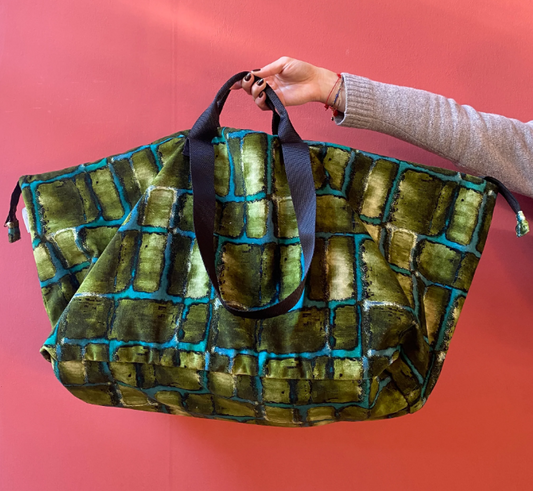Carlotta Oddone Weekend Velvet Bag Rothko Lime Blue Pattern