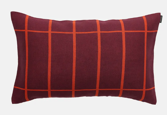 Marimekko Tiiliskivi Burgundy Orange Red Grid Pattern Pillow Cover
