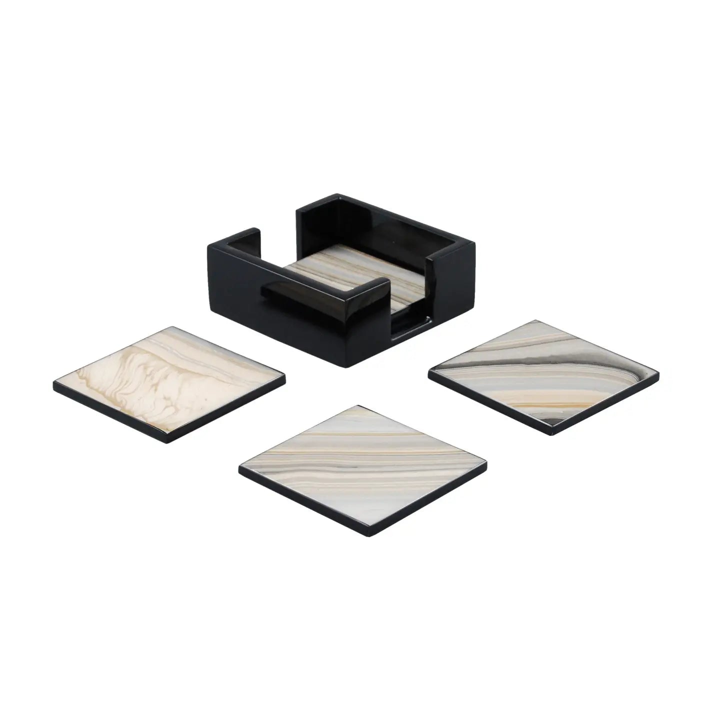 Bar Tray in Lacquered Tucson Paper with Black Trim
