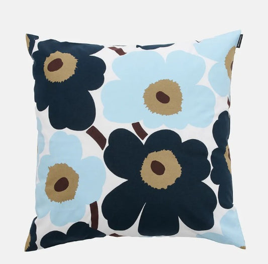 Marimekko Light Blue Dark Navy and White Unikko Cushion Cover