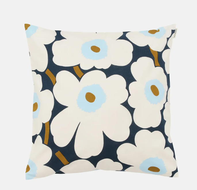 Marimekko  Unikko Blue, Navy & White Throw Pillow Cover