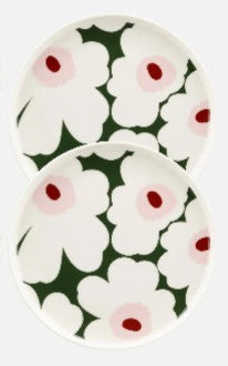 Marimekko Unikko Green White and Burgundy Dinner Set